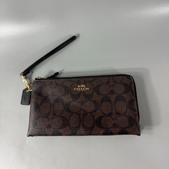 Coach C53563 Brown Leather CC Signature Double Zippered Wallet/Wristlet - Picture 1 of 12